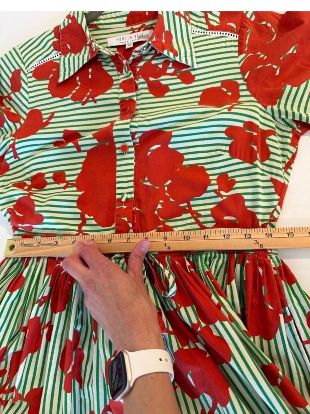 Hunter Bell Colby Midi Dress - Green Striped Cotton Sz Medium - Picture 5 of 10